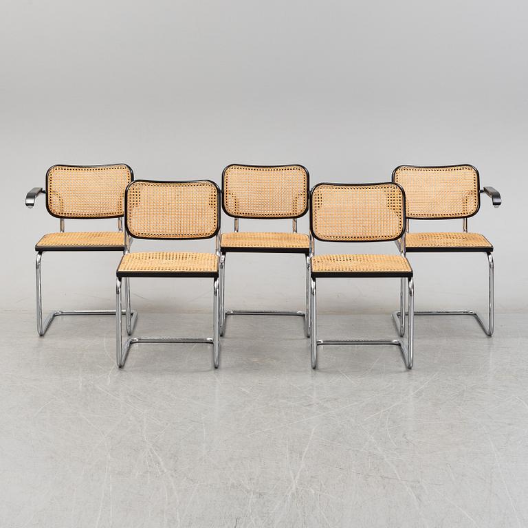 Marcel Breuer, five tubular steel 'Cesca' chairs, Knoll Studio.