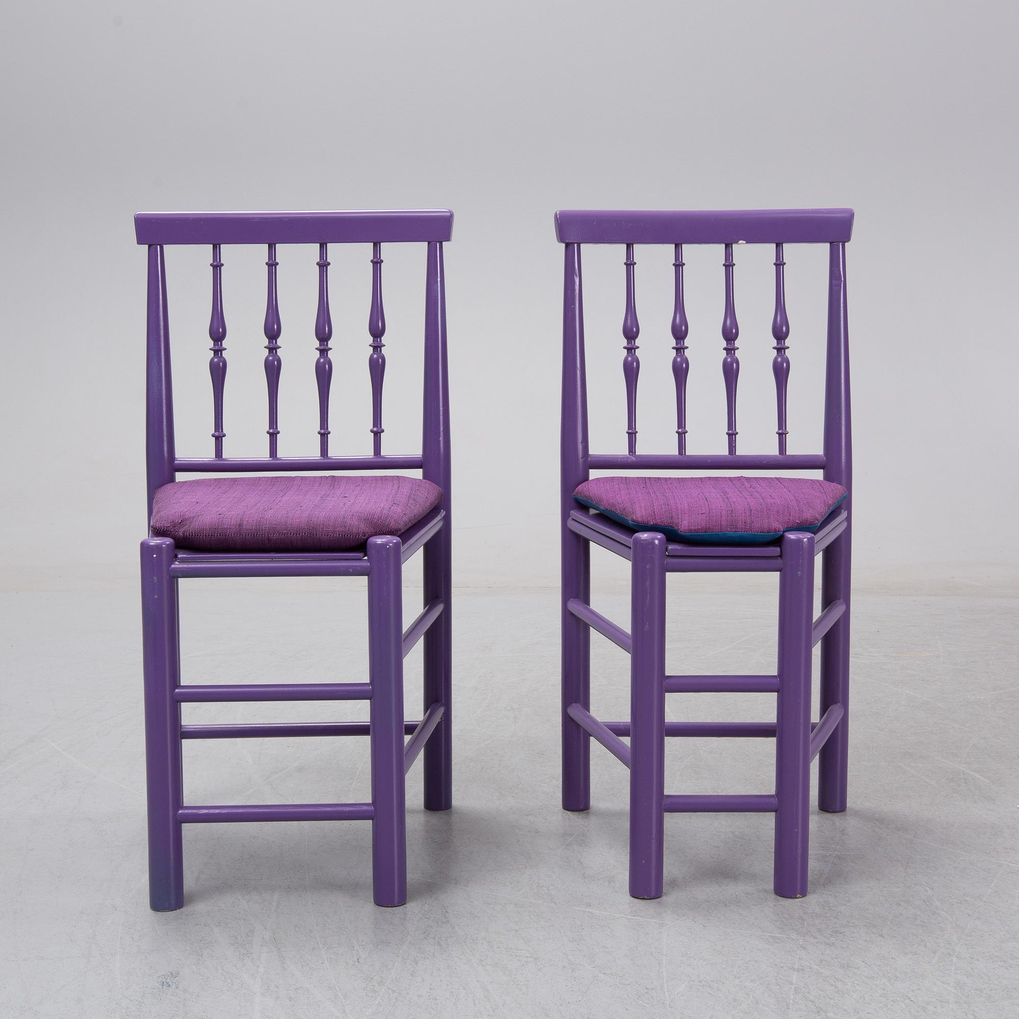 Björn Wiinblad, eight painted chairs, second half of the 20th Century.