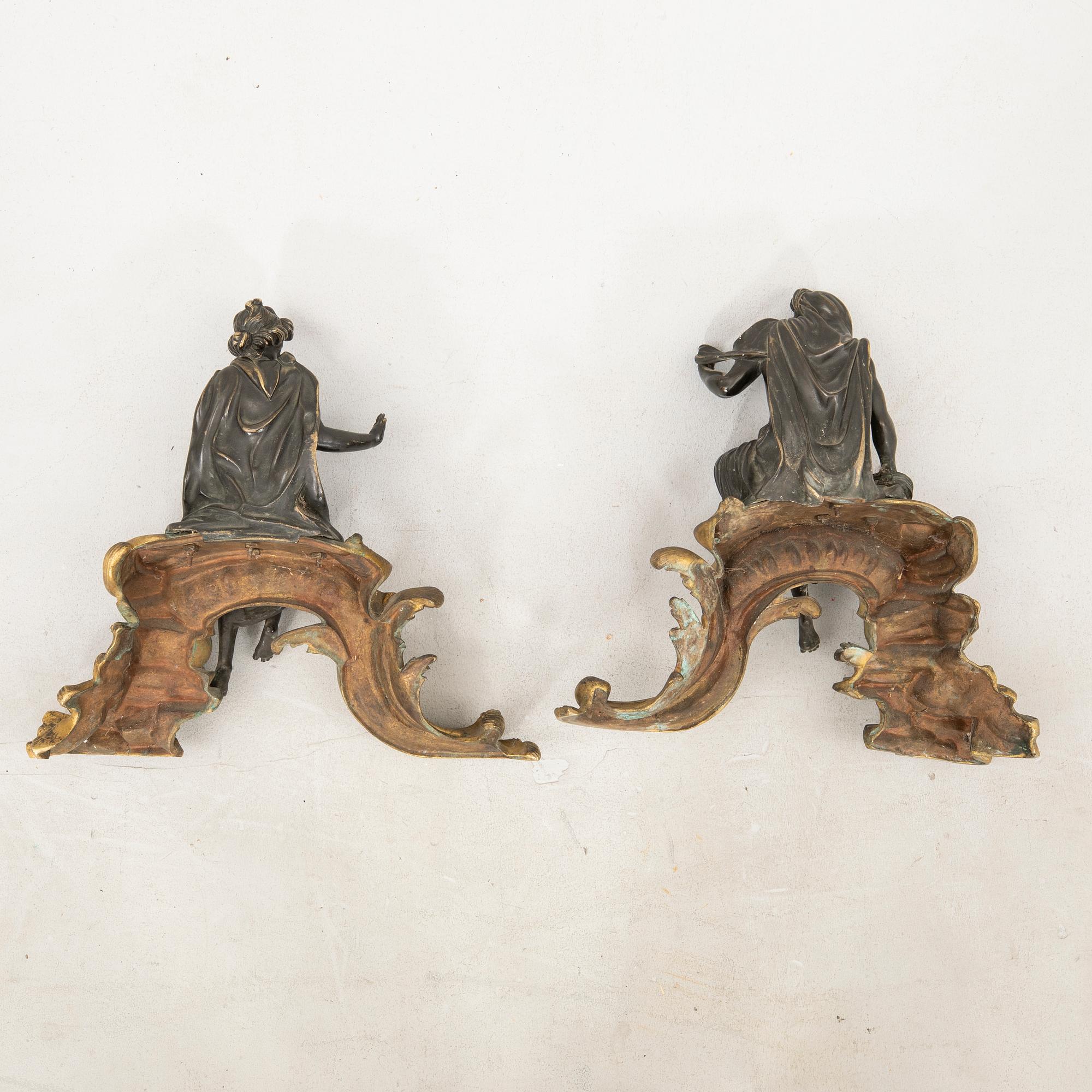 Fire dogs, a pair, Louis XV style, second half of the 19th century.