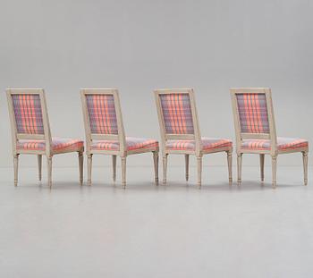 Four Gustavian late 18th century chairs.