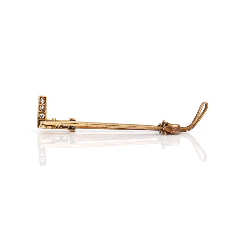 SLIPSNÅL, 14K guld med gammalslipade diamanter tot ca 0,14 ct, sent 1800-tal. Vikt ca 2,82 g.