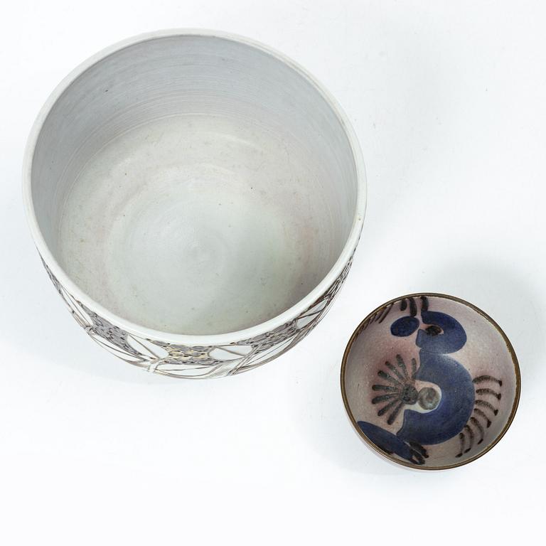 Lisa Larson, two bowls and a figurine, Gustavsberg.