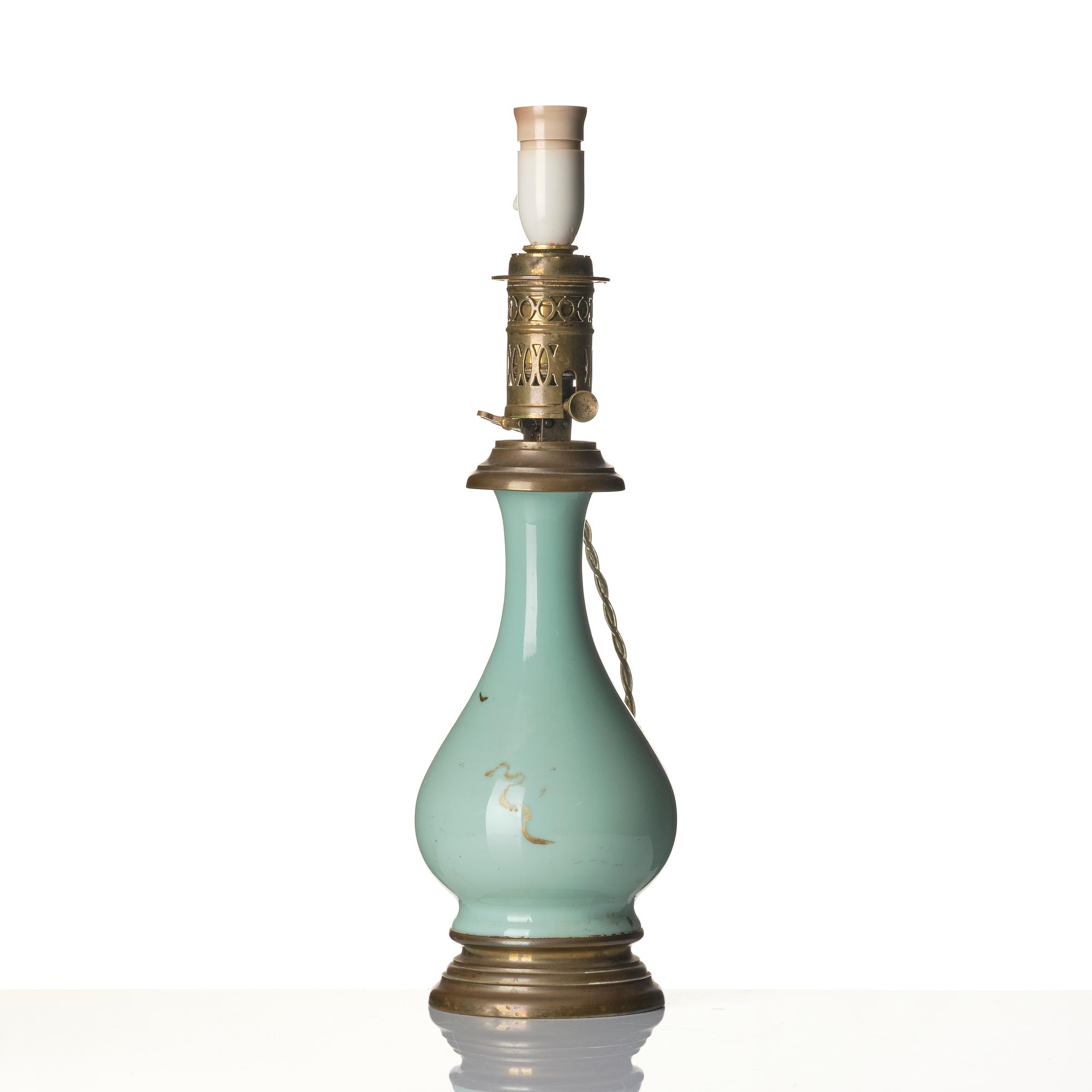 A celadon vase made into a lamp, circa 1900.