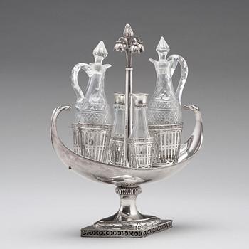 A Swedish late 18th century cruet-set, mark of Pehr Zethelius, Stockholm 1799.