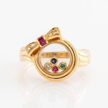 Ring, 18K gold with brilliant-cut diamonds, rubies, emerald, and sapphire.