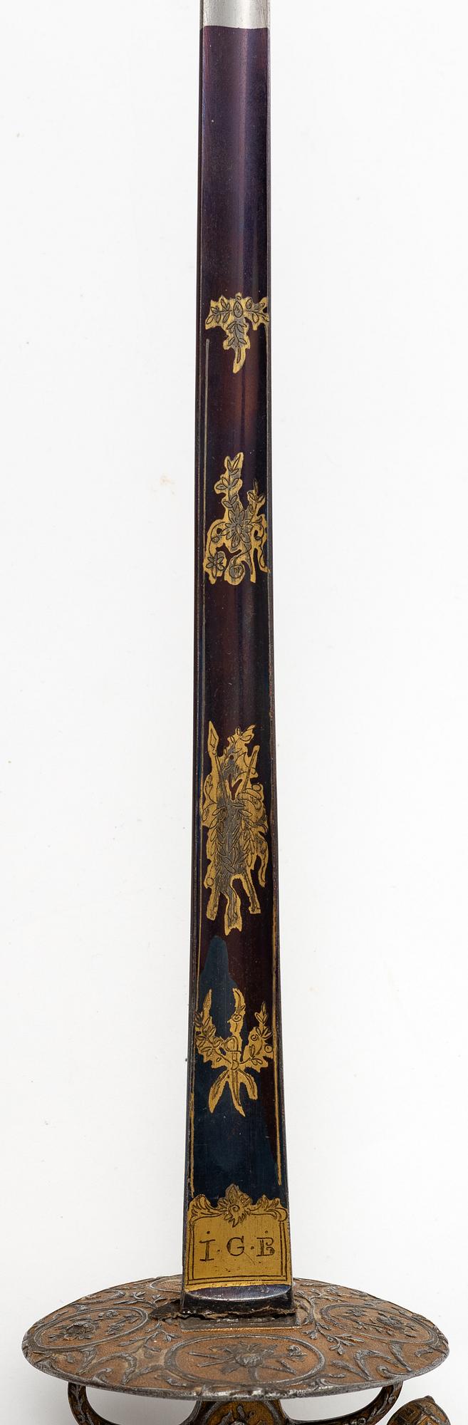 A small sword, marked IGB, 18th century.
