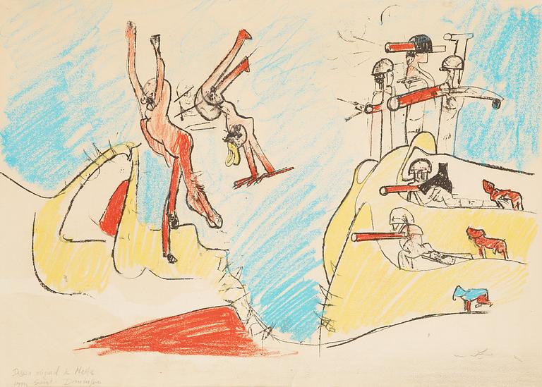 Roberto Matta, ROBERTO MATTA, lithograph extensively reworked with crayon and charcoal, 1965, on BFK Rives paper, signed in pencil.