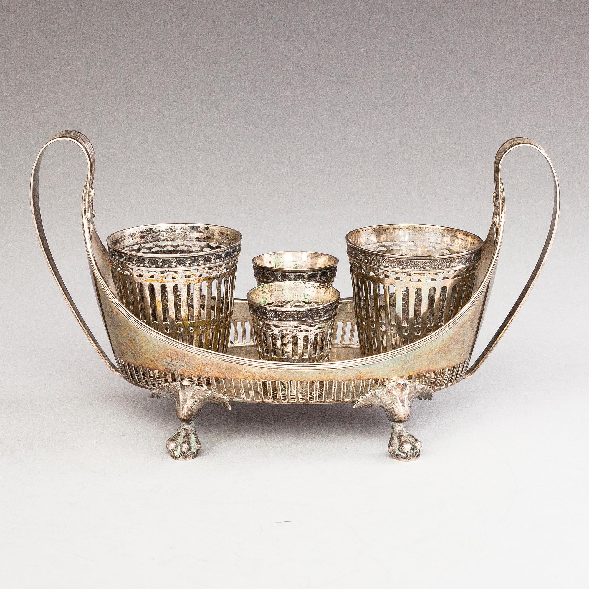 PEHR ZETHELIUS, A cruet stand in silver and cut glass, Stockholm, Sweden 1796.