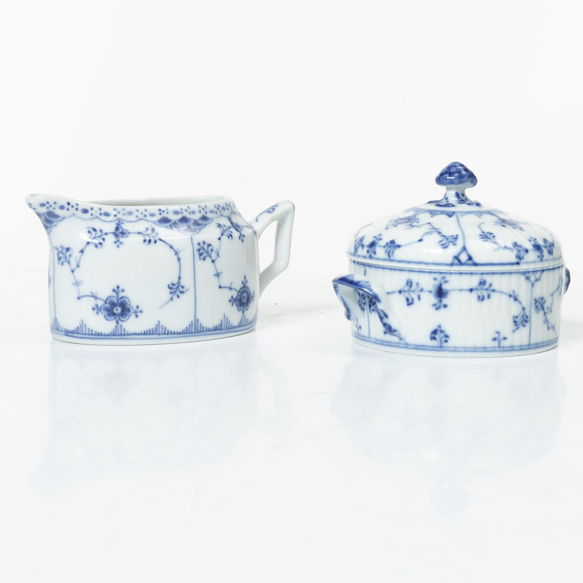 Royal Copenhagen, a 58-piece porcelain 'Blue Fluted' dinner and tea service, Denmark, mostly 1889-1934 but some pieces 1950-1984.