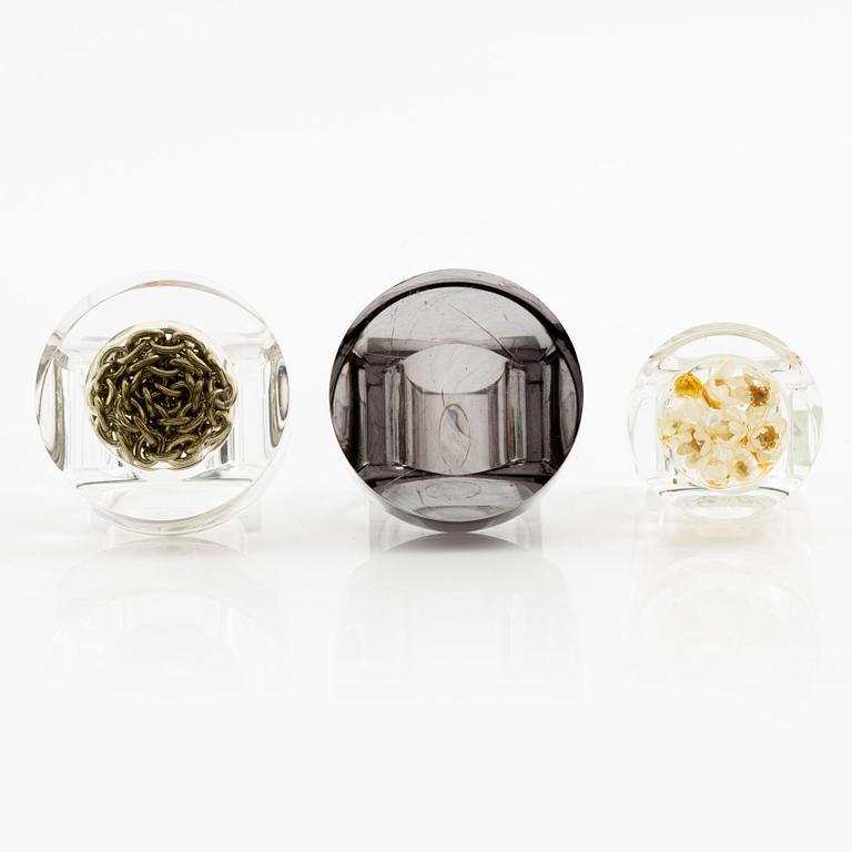 Siv Lagerström, tre ringar akrylplast, 1970-tal.