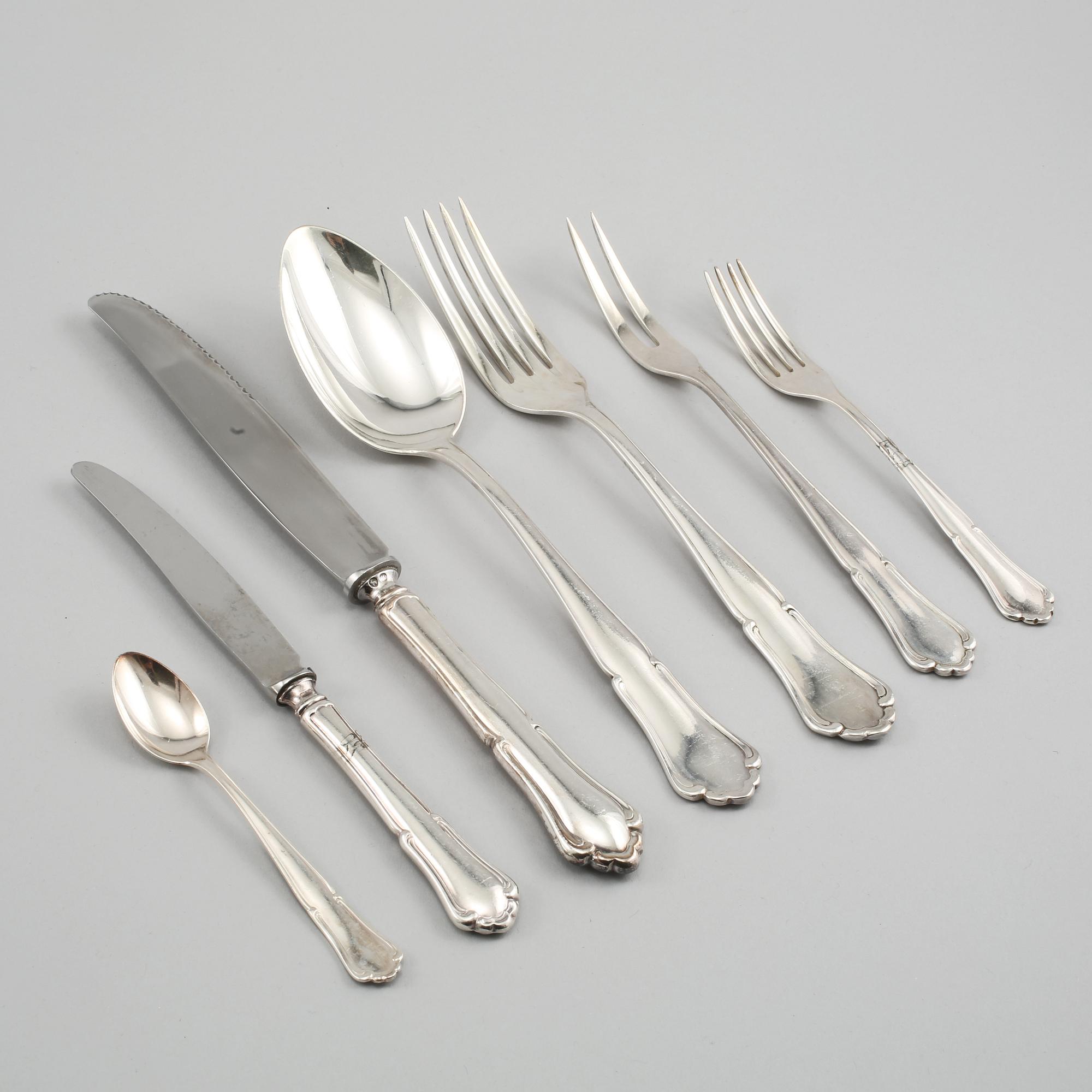 BESTICK, 11 + 55 st, silver samt nysilver, "Saga", 1900-tal.