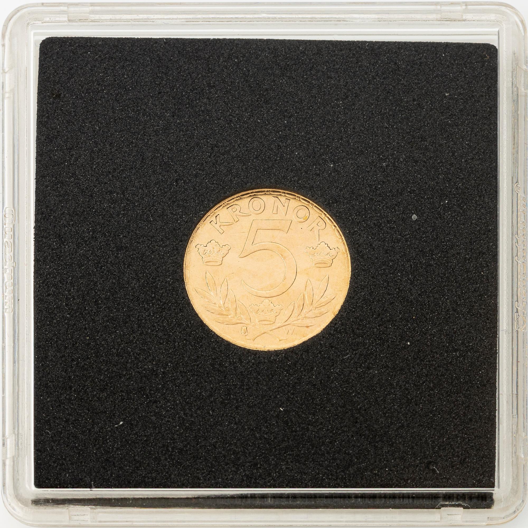 Guldmynt, Gustav V, 5 kronor, Sverige 1920.