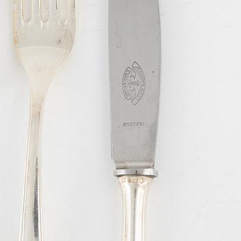 Bestickuppsättning, 42 delar, silver, modell "Slottsbarock", mestadels CG Hallberg, Stockholm, bl a 1955.