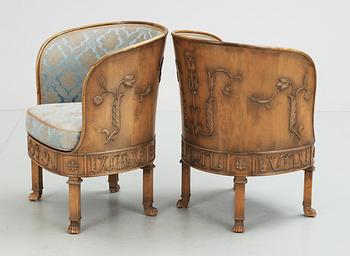 A pair of Axel Einar Hjorth stained birch armchairs 'Caesar' by NK 1928.