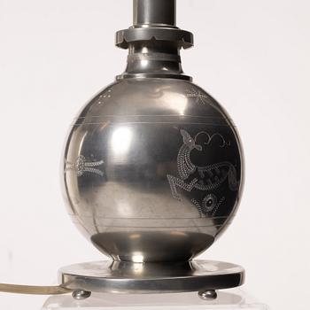 A Swedish Grace pewter table lamp, 1920's.