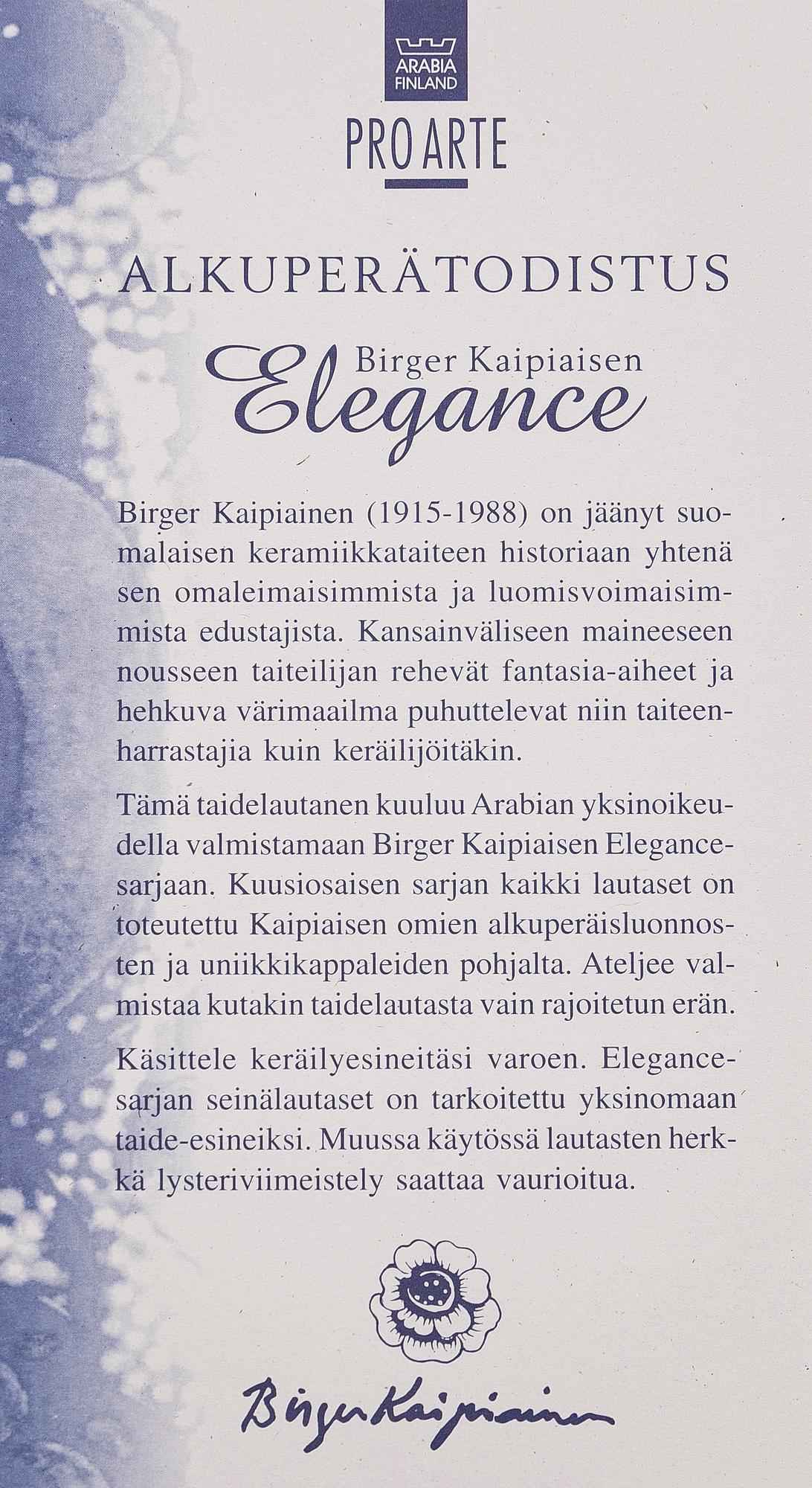Birger Kaipiainen, fat, porslin, "Elegance/1", numrerad 330. Pro Arte, Arabia.