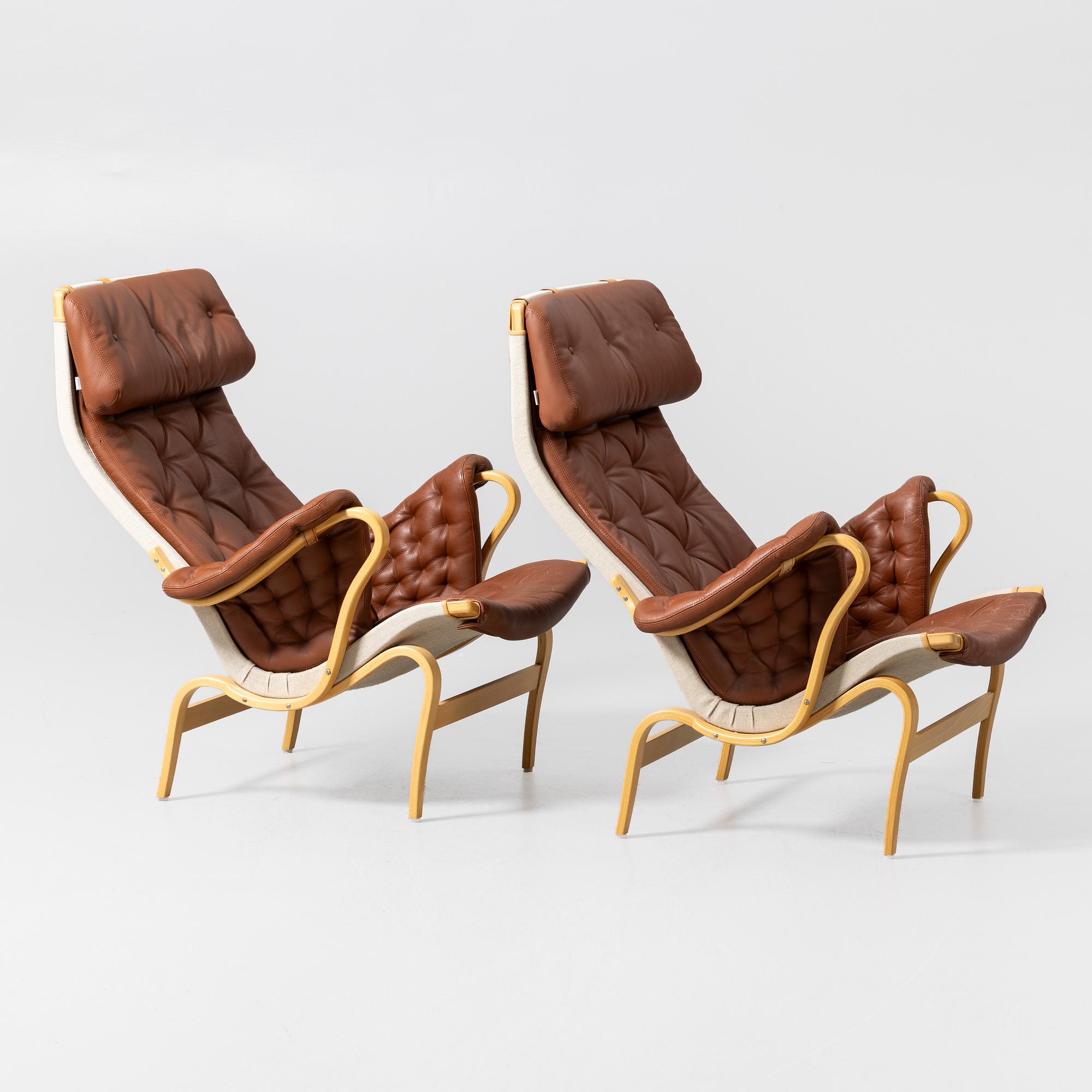 Bruno Mathsson, Armchairs, a pair, "Pernilla", DUX, second half of the 20th century.