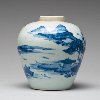 A blue and white Transitional jar, 17th Century.