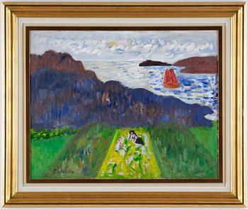 Tor Bjurström, En röd segelbåt når kusten.