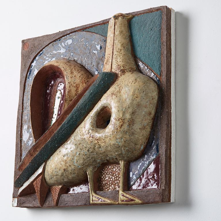 Tyra Lundgren, a stoneware relief 'Rooster'.