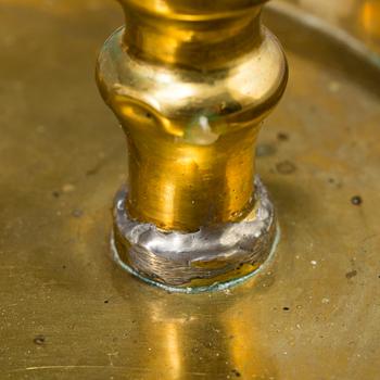 A 19th century bra candleholder for two candles and candle wick-trimming scissors.