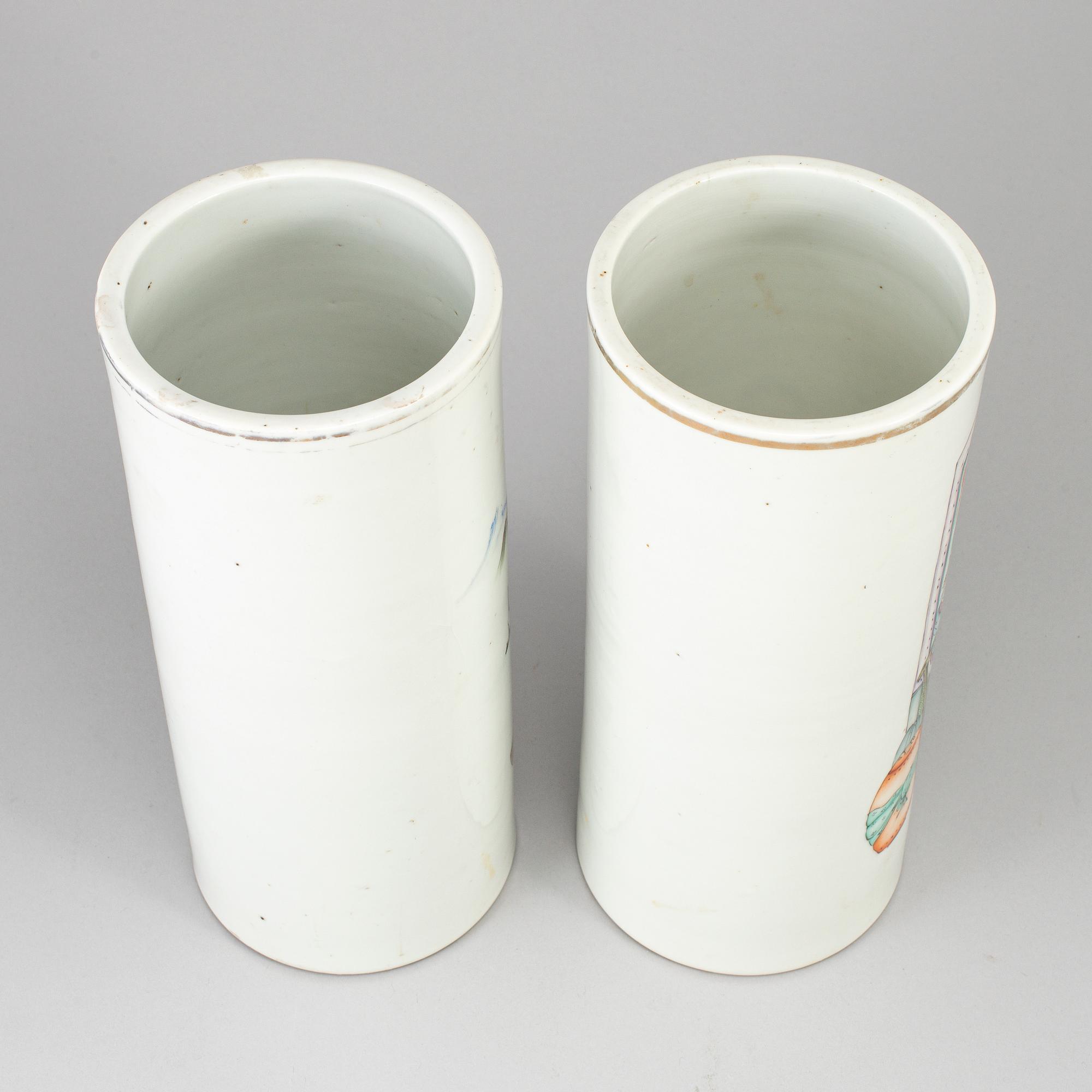 A group of two famille rose hate stands, China, early 20th century.