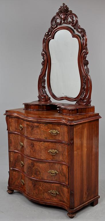 BYRÅ MED SPEGEL, senempire/nyrokoko, 1800-talets andra hälft.