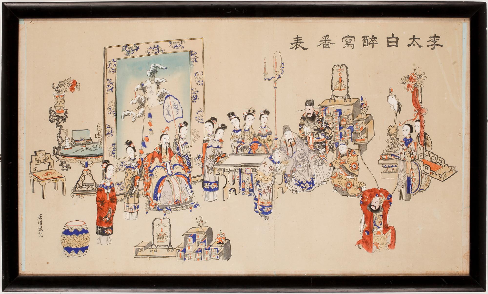 OKÄND KONSTNÄR, kolorerat träsnitt, Kina, tidigt 1900-tal.