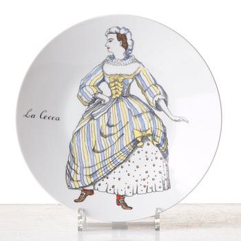 Piero Fornasetti, a set of 12 "Maschere Italiane" porcelain plates, Milan, Italy.