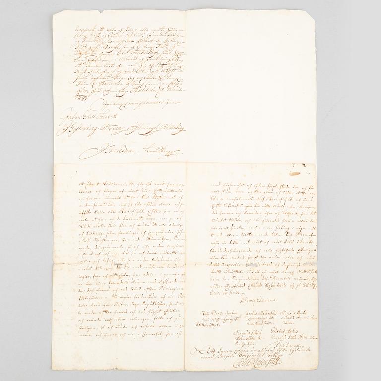 Handskrift (1748) med två fina vaxsigill.