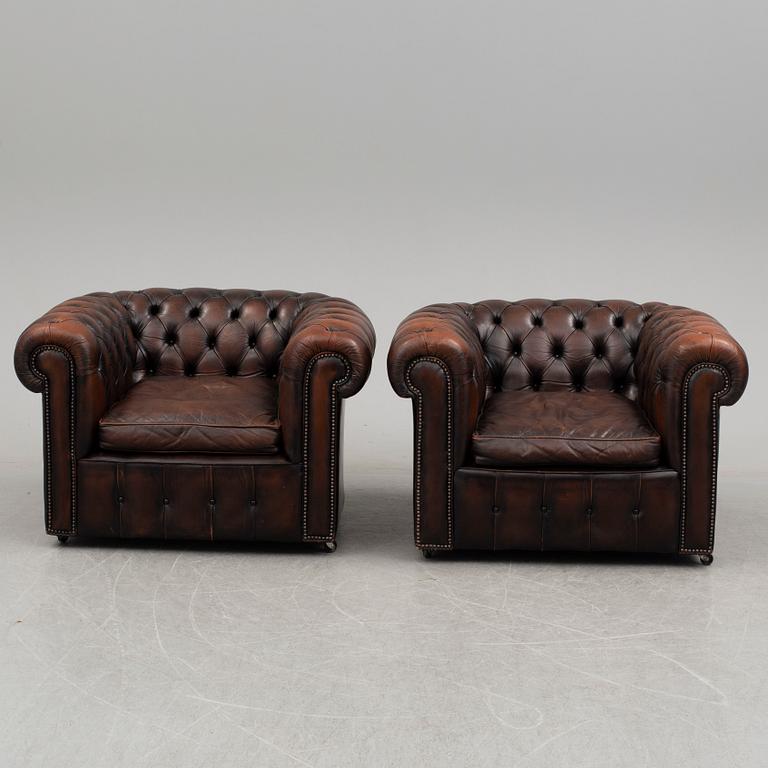 A pair of leather easy chairs, second half of the 20th century.