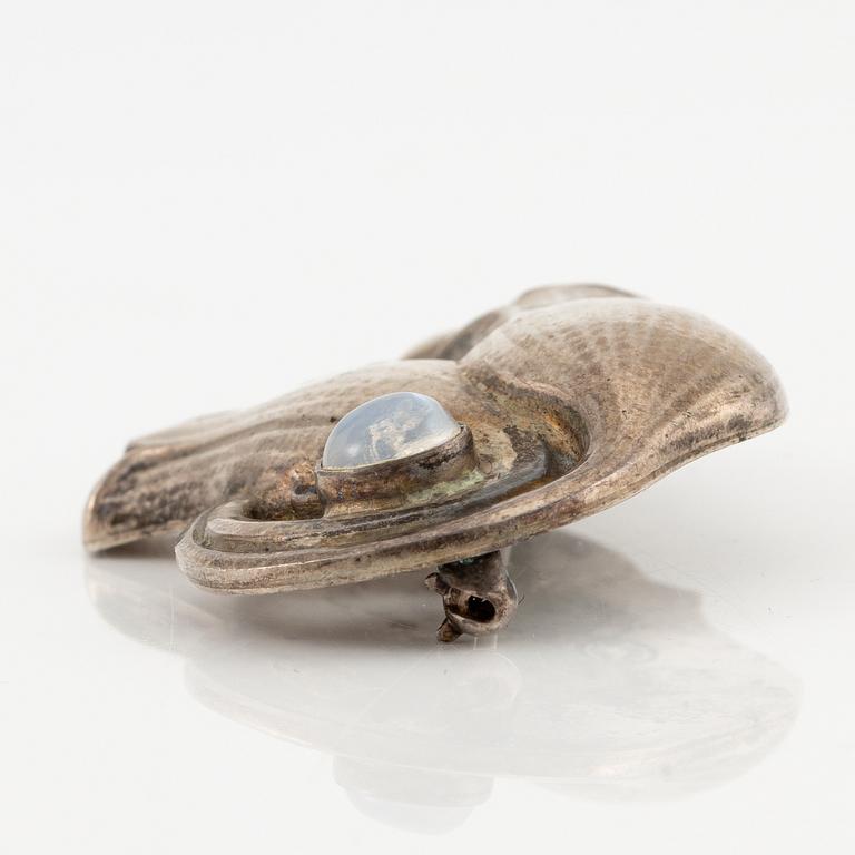 Georg Jensen, a brooch, silver with cabochon-cut moonstone. After 1945.