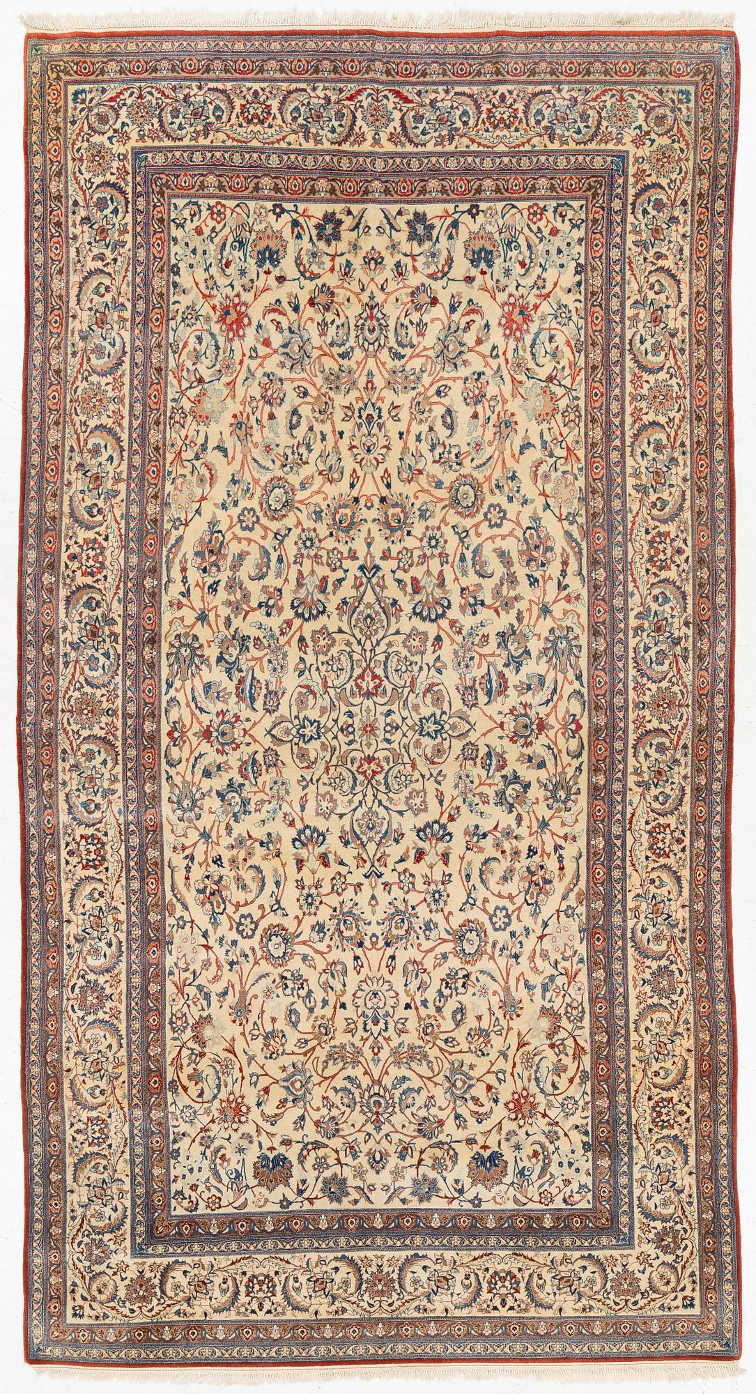 A fine part silk Nain Tudeshk carpet, Central Persia c. 290 x 157 cm.
