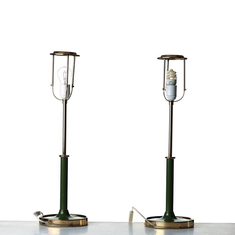 Josef Frank, a pair of brass and green lacquered table lamps, Svenskt Tenn, model 2466.