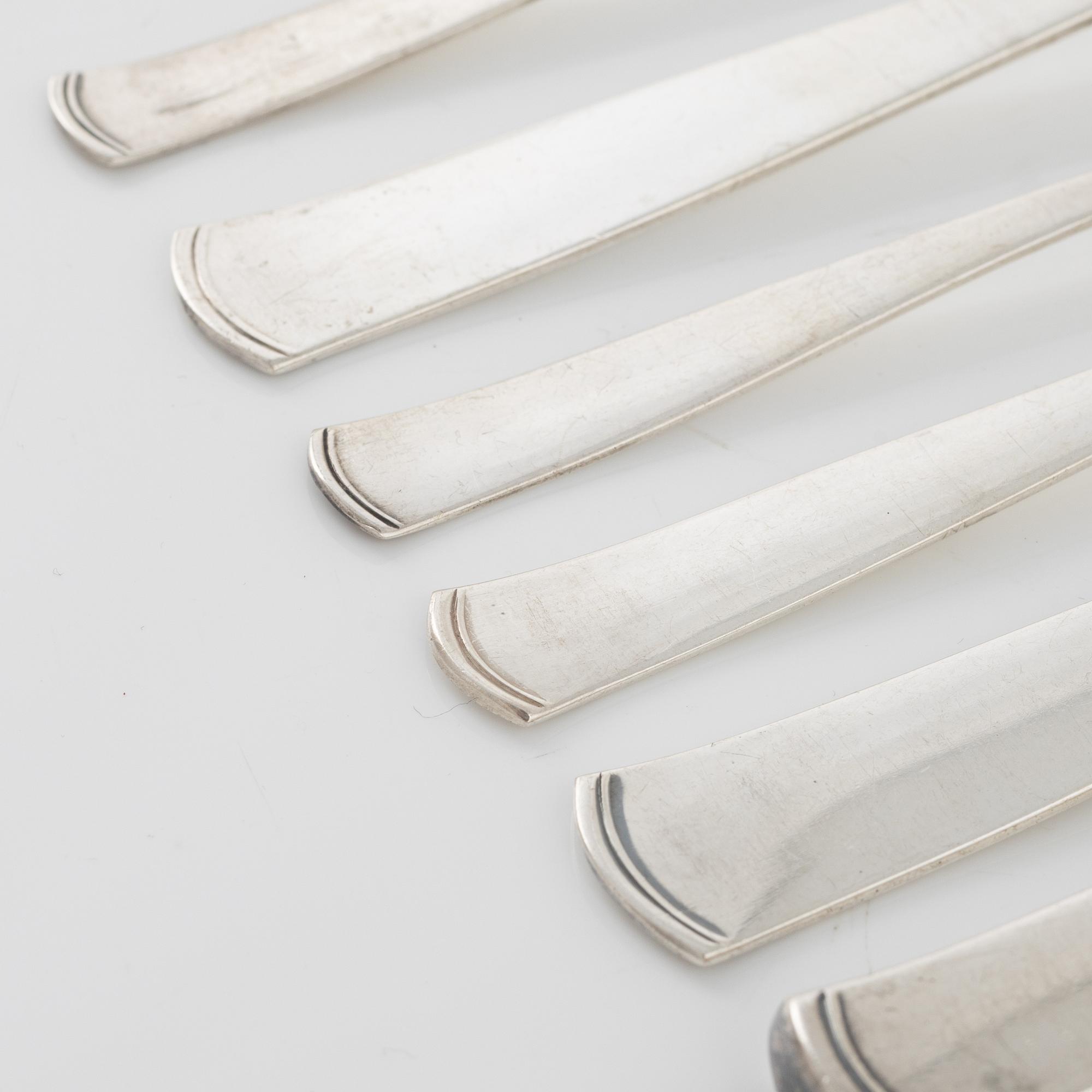 Jacob Ängman, 42 pieces of silver cutlery, 'Rosenholm', GAB, Stockholm/Eskilstuna, 1956-69.