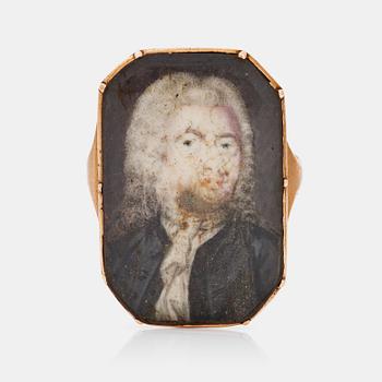 470. A ring with a miniature possibly portraying Johan Henric Scheffel (1690-1781). Circle of.