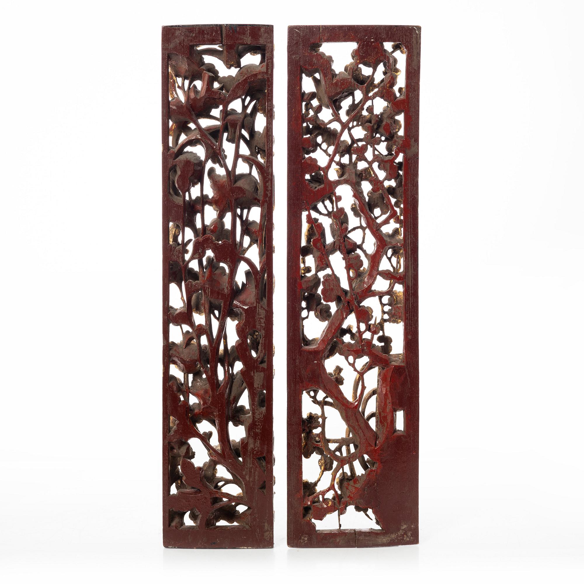Dekorelement, 2 st, trä, Kina, sen Qingdynasti samt 1900-talets första hälft.