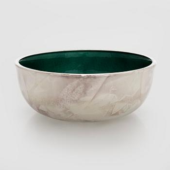 A set of three sterling silver and enamel bowls, maker's mark of A. Tillander, Turku 2005.