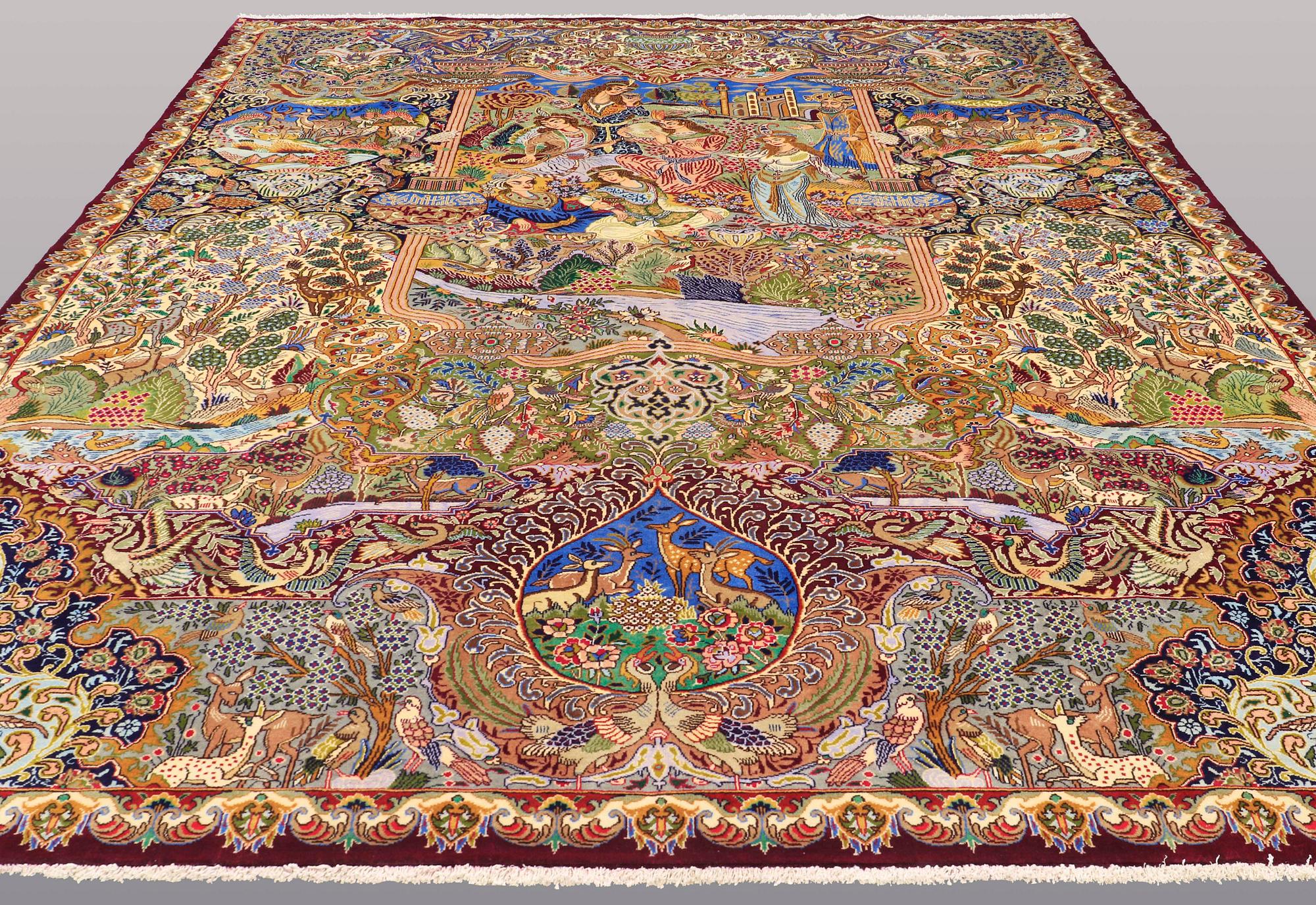 A CARPET, Figural Kashmar, ca 395 x 297 cm.