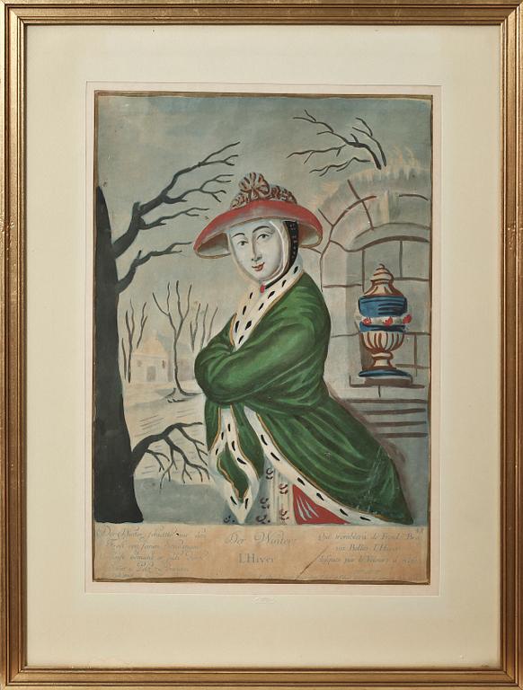 ETSNINGAR, 4 st, handkolorerade, 1800-tal.