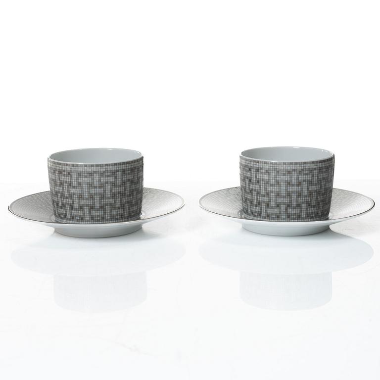 Hermès, cups with saucers, a pair, "Mosaique au 24".