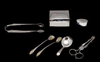 PARTI SILVER, 7 delar, mest England, 1800-1900-tal. Totalvikt ca 210 gram.