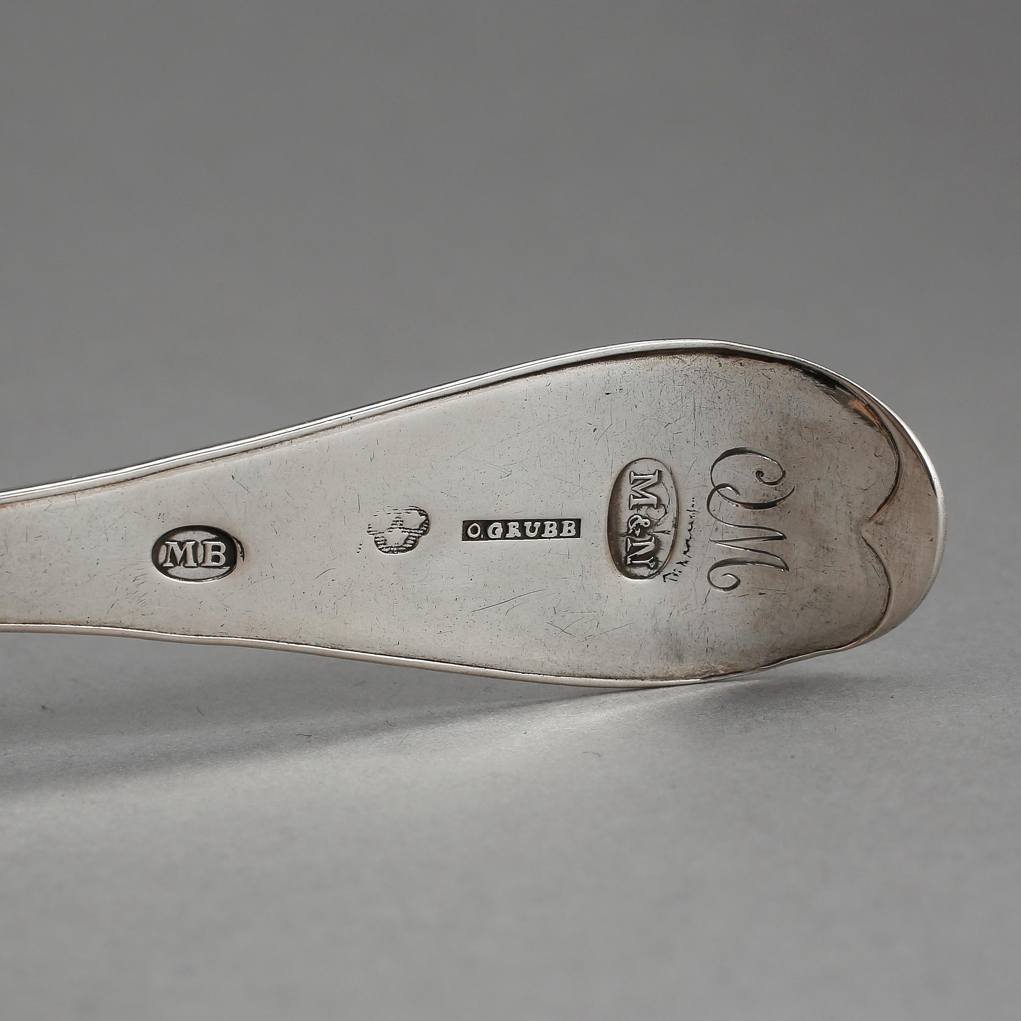 MATSKEDAR, 6 st, silver, Olov Grubb, Hudiksvall, 1802. Tot vikt ca 360 gram.