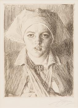 ANDERS ZORN, etching "Gulli II", dated 1918 and monogram signed on the plate. Signed with pencil.