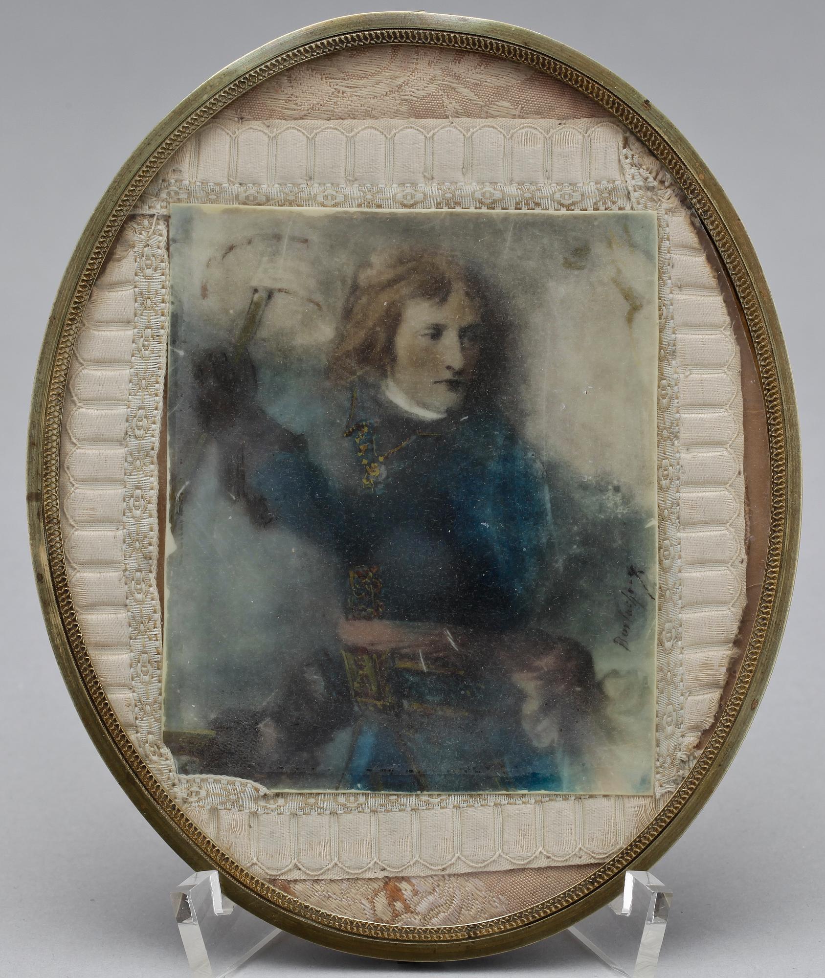 OKÄNDA KONSTNÄRER, miniatyrer, 2 st, gouache samt bemålat tryck, omkring 1900.