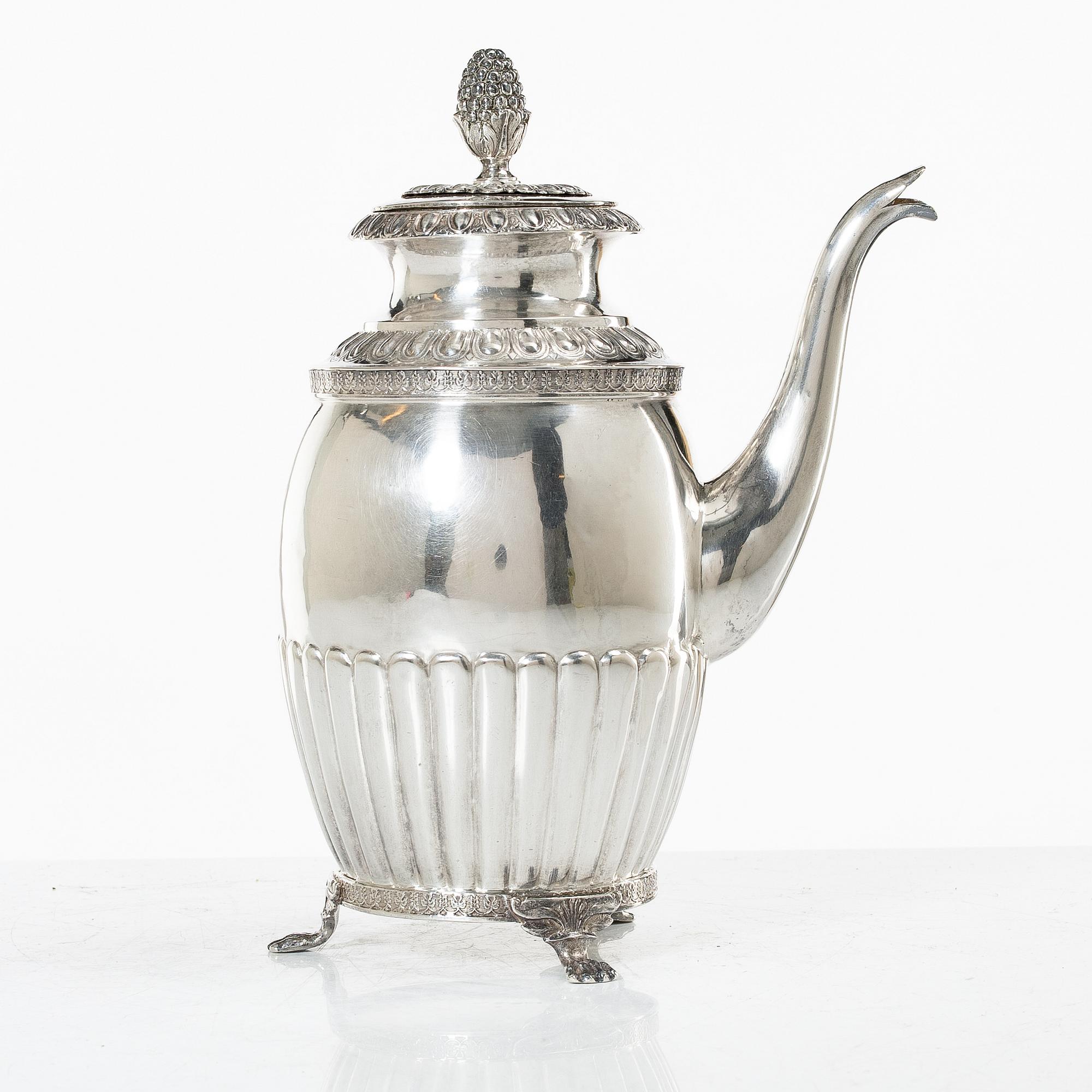 A 19th century Swedish silver coffee pot, marks of Anders Lundqvist, Stockholm 1845.