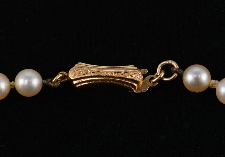 A NECKLACE, cultivated seawater pearls 5 - 8,5 mm. Clasp 18K gold. Length 54 cm.