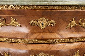 A Swedish Rococo chest of drawers by Christian Linning dated 1761 (master in Stockholm 1744-1779).