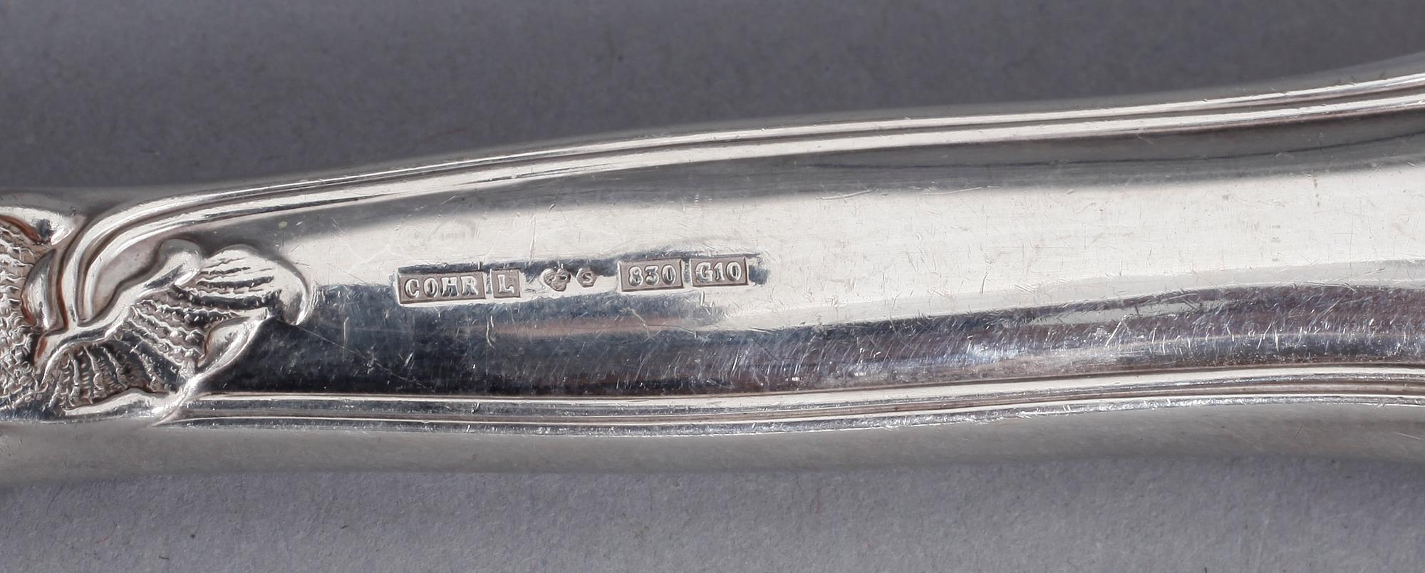 MATBESTICK, 16 delar, silver, "Sachsisk", Mema, Lidköping, 1980-tal. Vikt exkl knivar med stålblad ca 312 gram.