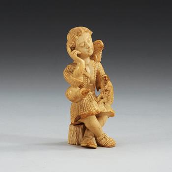 A carved ivory figure of Christ the Good Shepherd, 18th Century or older, Goan.